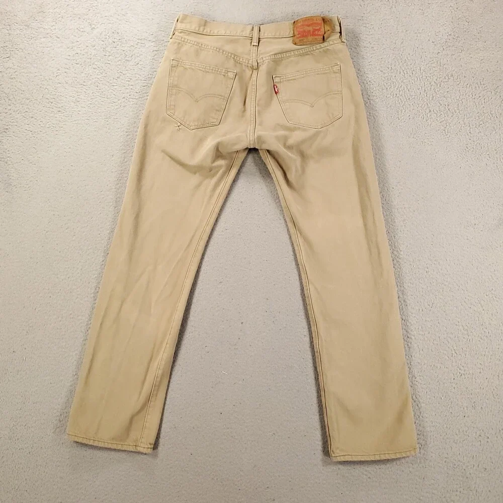 Levis 501 Jeans Mens 30x30 Tan Biege Button Fly Straight Leg Distressed 30x30